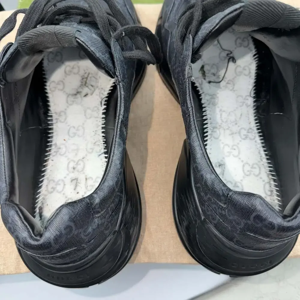 Gucci GG Rhyton Black Monogram Canvas Sneakers 704796 KGD00 1000